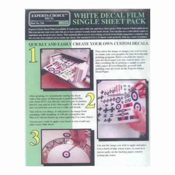 BMF126 White Laser Decal Film Sheet (1) Bare-Metal Foil (ONLINE ORDER ONLY)