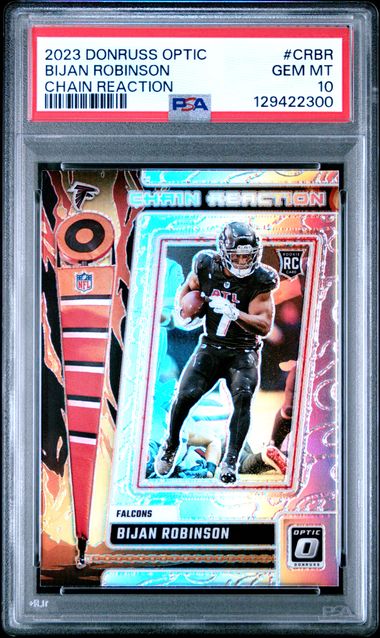 Graded 2023 Panini Donruss Optic Bijan Robinson #CRBR Chain Reaction Rookie RC Football Card PSA 10 Gem Mint