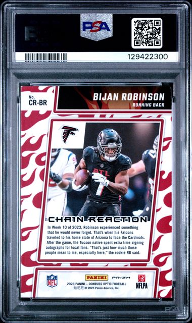 Graded 2023 Panini Donruss Optic Bijan Robinson #CRBR Chain Reaction Rookie RC Football Card PSA 10 Gem Mint