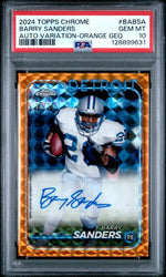 Graded 2024 Topps Chrome Barry Sanders #BABSA /25 Orange Geometric Auto Football Card PSA 10 Gem Mint