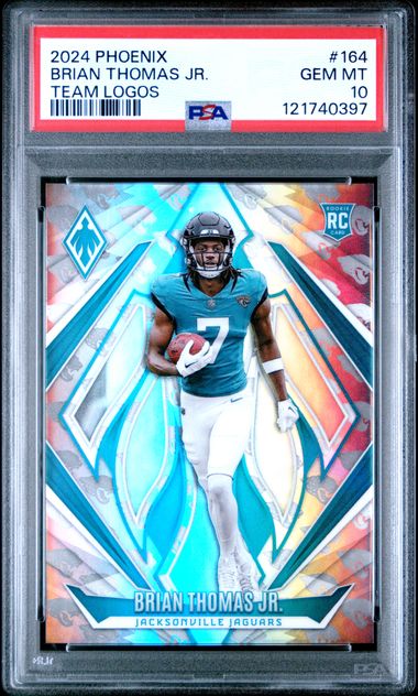 Graded 2024 Panini Phoenix Brian Thomas Jr #164 /299 Team Logos Rookie RC Football Card PSA 10 Gem Mint (ONLINE ORDER ONLY)