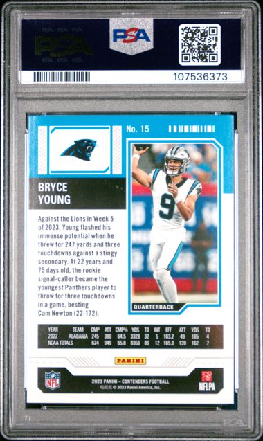 Graded 2023 Panini Contenders Retail Bryce Young #15 Rookie RC Football Card PSA 10 Gem Mint (ONLINE ORDER ONLY)