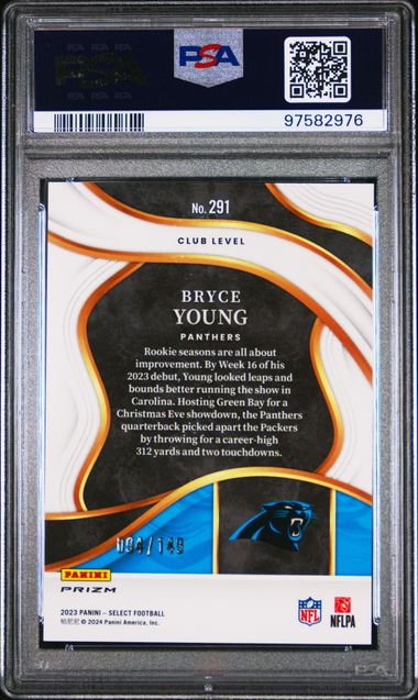Graded 2023 Panini Select Bryce Young #291 /149 Tri Color Prizm Rookie RC Football Card PSA 10 Gem Mint