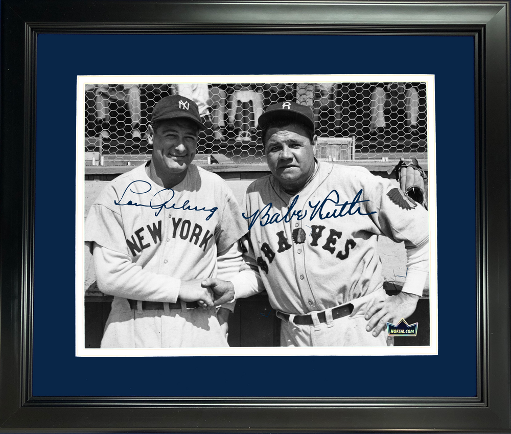 Framed Babe Ruth Lou Gehrig New York Yankees Facsimile Laser Engraved Signature Auto 11"x14" Baseball Photo HOFSM Holo (ONLINE ORDER ONLY)