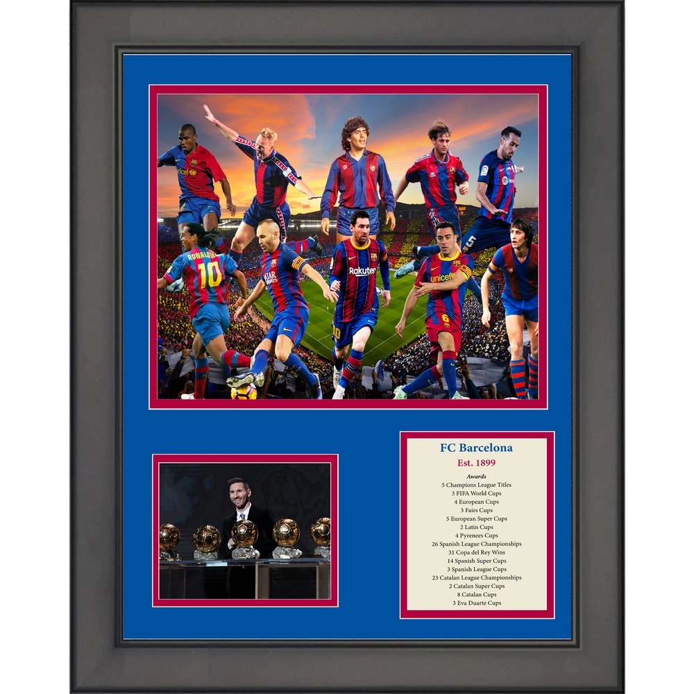 Framed FC Barcelona All-Time Greats Legends 11"x14" Futbol Soccer Three Photo Collage (ONLINE ORDER ONLY)