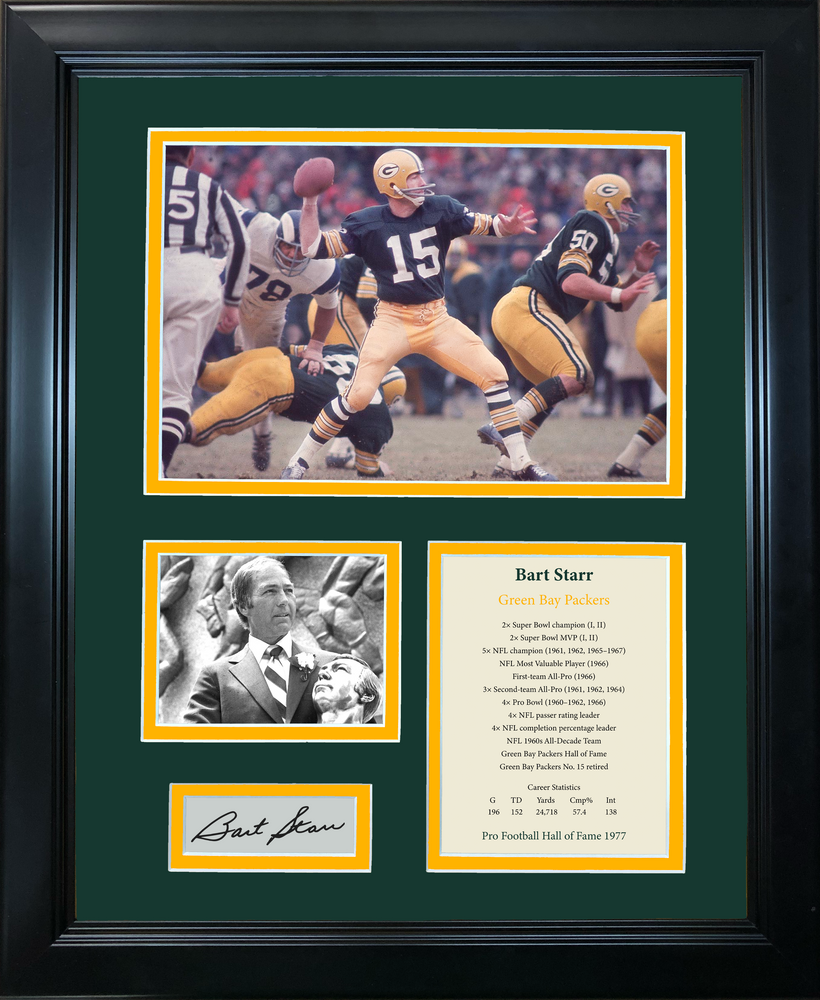 Framed Bart Starr Hall of Fame Facsimile Laser Engraved Signature Auto Green Bay Packers 11"x14" Photo Sig Collage (ONLINE ORDER ONLY)
