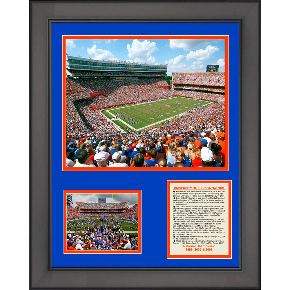Framed Florida Gators Ben Hill Griffin Stadium NCAA College Football 3x National Champions 11"x14" Three Photo Collage (ONLINE ORDER ONLY)
