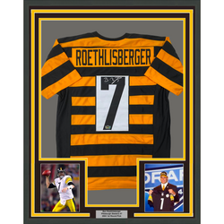 Framed Facsimile Autographed Ben Roethlisberger 35x39 Pittsburgh Bumble Bee Reprint Laser Auto Football Jersey Size Men's XL (ONLINE ORDER ONLY)