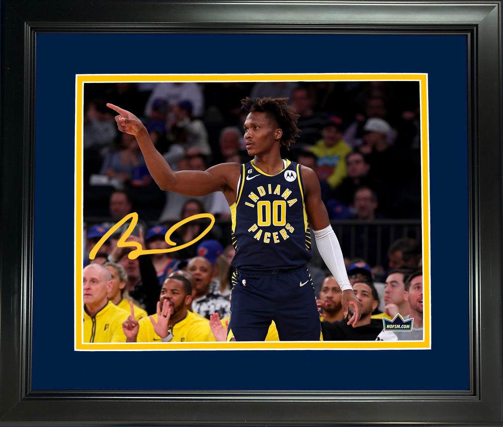 Framed Bennedict Mathurin Indiana Pacers Facsimile Laser Engraved Signature Auto 11"x14" Basketball Photo HOFSM Holo (ONLINE ORDER ONLY)