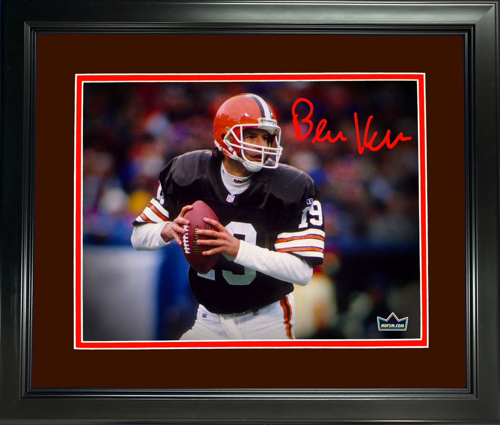 Framed Bernie Kosar Facsimile Laser Engraved Signature Auto Cleveland Browns 11"x14" Football Photo HOFSM Holo (ONLINE ORDER ONLY)