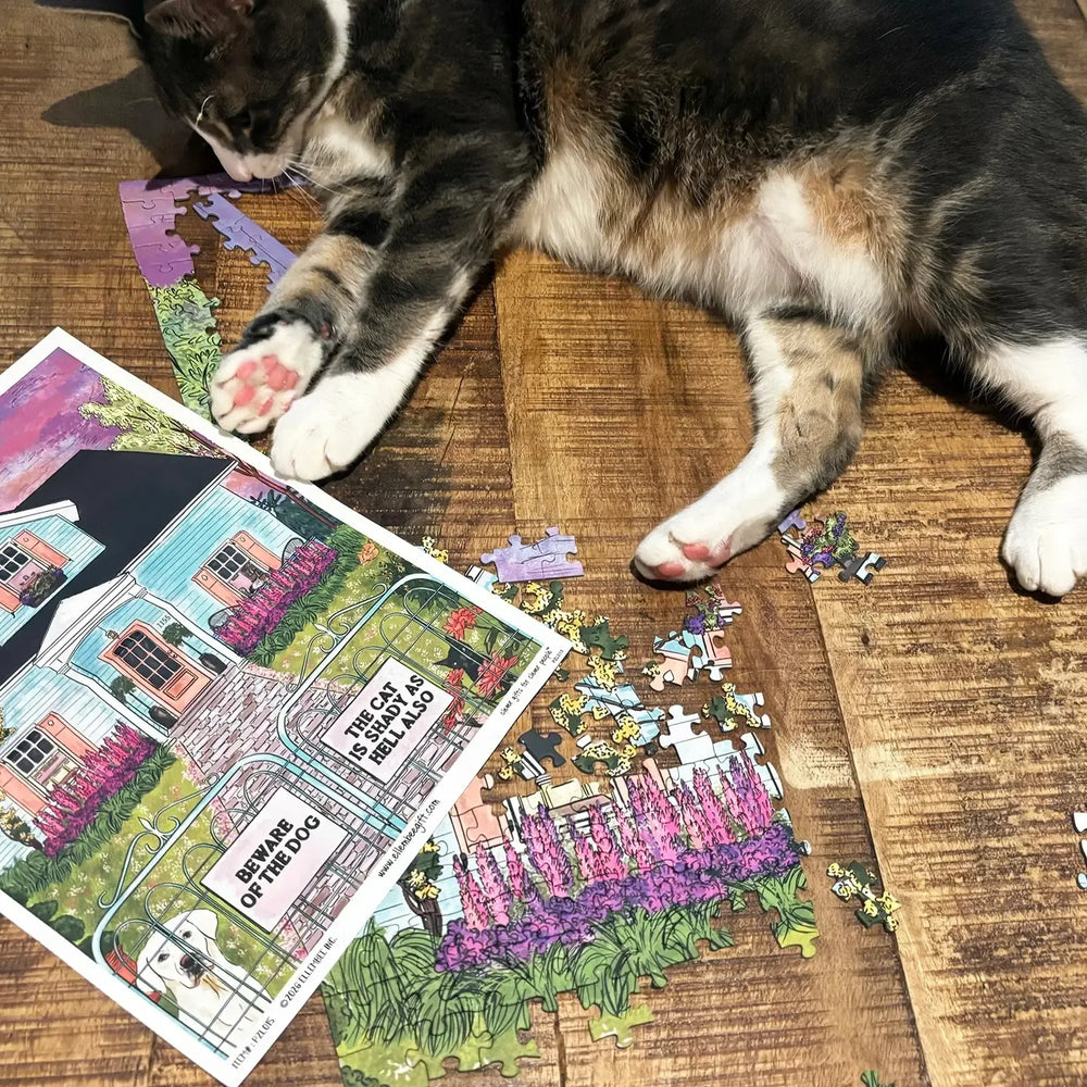 Beware of the Dog... Cat is Shady... 1000 Piece Soft Touch Jigsaw Puzzle Ellembee (ONLINE ORDER ONLY)