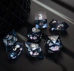 Black And Silver Glitter Liquid Core Handmade Resin DND Dice Set (ONLINE ORDER ONLY)