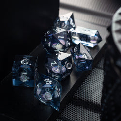 Black And Silver Glitter Liquid Core Handmade Resin DND Dice Set (ONLINE ORDER ONLY)