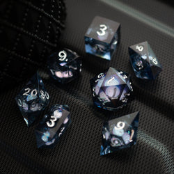 Black And Silver Glitter Liquid Core Handmade Resin DND Dice Set (ONLINE ORDER ONLY)