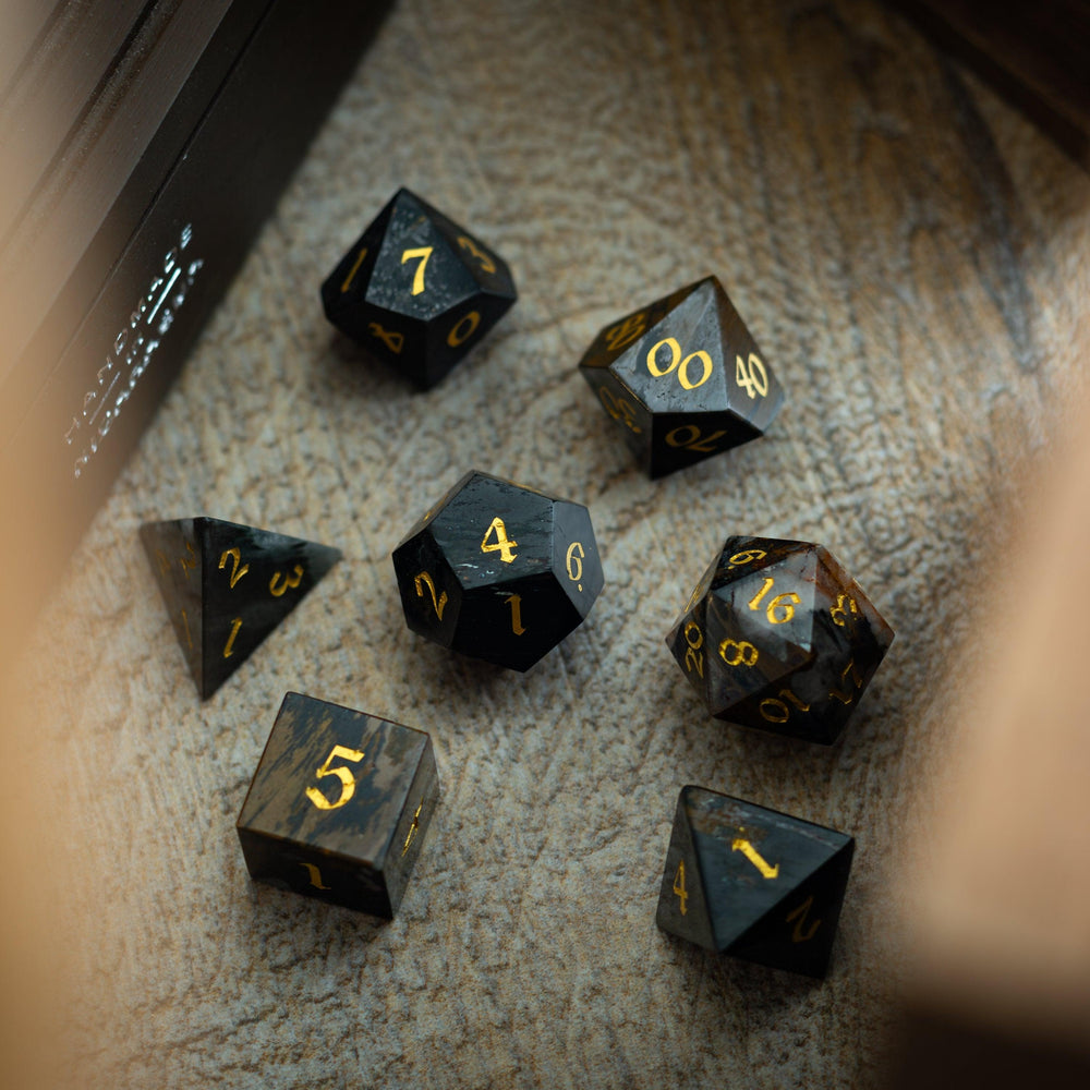 Black Gemstone Eagle Eye Hand Carved DND Dice Set (ONLINE ORDER ONLY)