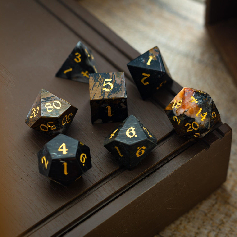 Black Gemstone Eagle Eye Hand Carved DND Dice Set (ONLINE ORDER ONLY)