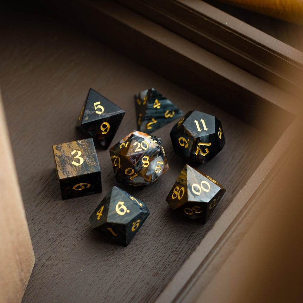 Black Gemstone Eagle Eye Hand Carved DND Dice Set (ONLINE ORDER ONLY)