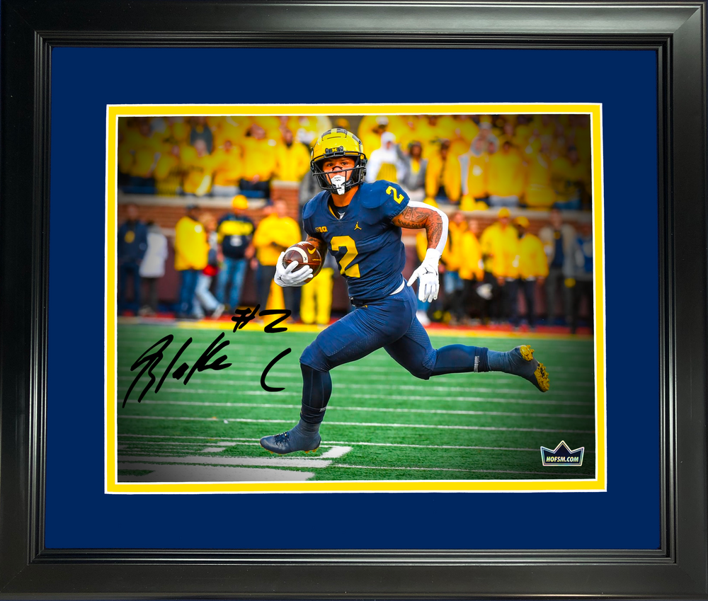 Framed Blake Corum Facsimile Laser Engraved Signature Auto Michigan Wolverines 11"x14" College Football Photo HOFSM Holo (ONLINE ORDER ONLY)