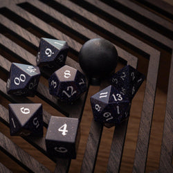 Blue Sandstone Silver Font Gemstone DND Dice Set (ONLINE ORDER ONLY)
