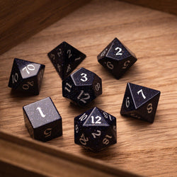 Blue Sandstone Silver Font Gemstone DND Dice Set (ONLINE ORDER ONLY)