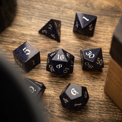 Blue Sandstone Silver Font Gemstone DND Dice Set (ONLINE ORDER ONLY)