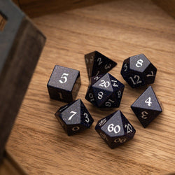 Blue Sandstone Silver Font Gemstone DND Dice Set (ONLINE ORDER ONLY)