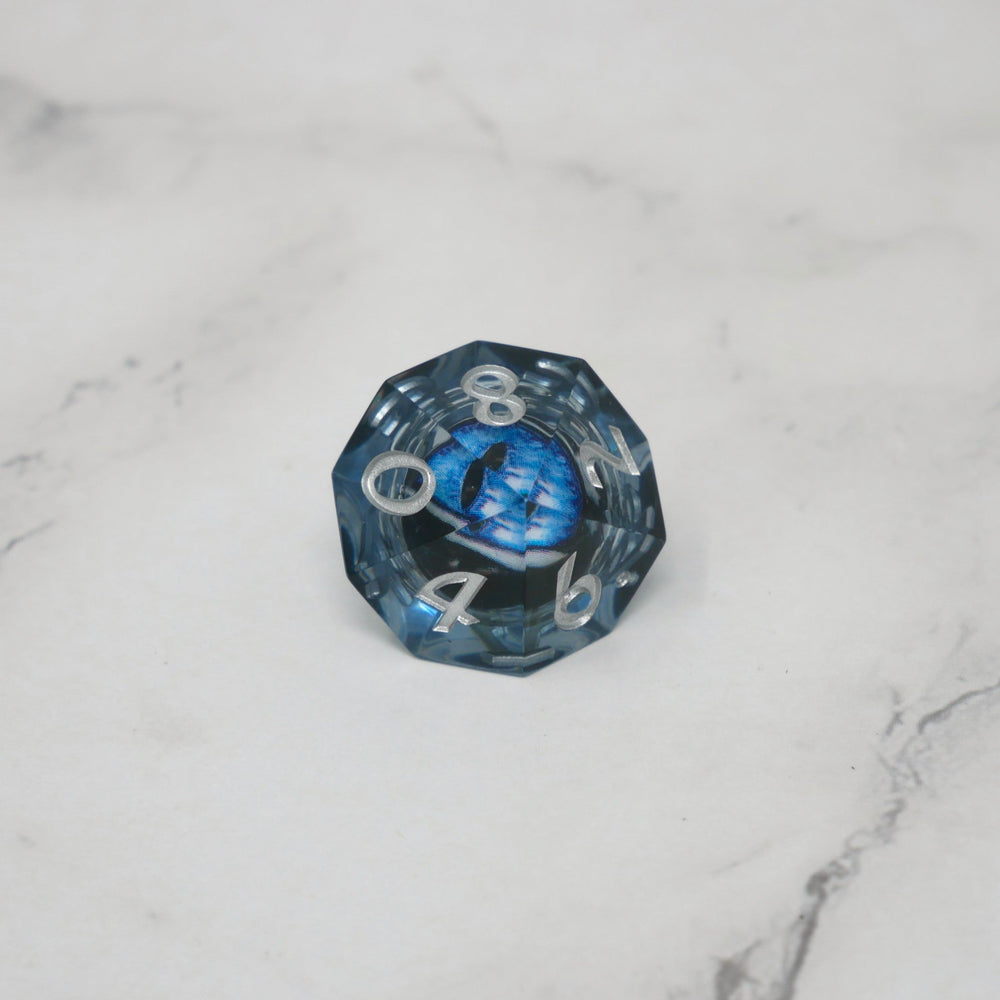Blue Slaadi's Eye - 7 Piece Moving Eye DnD Dice Set | Acrylic RPG Gaming Dice (ONLINE ORDER ONLY)