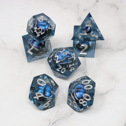 Blue Slaadi's Eye - 7 Piece Moving Eye DnD Dice Set | Acrylic RPG Gaming Dice (ONLINE ORDER ONLY)