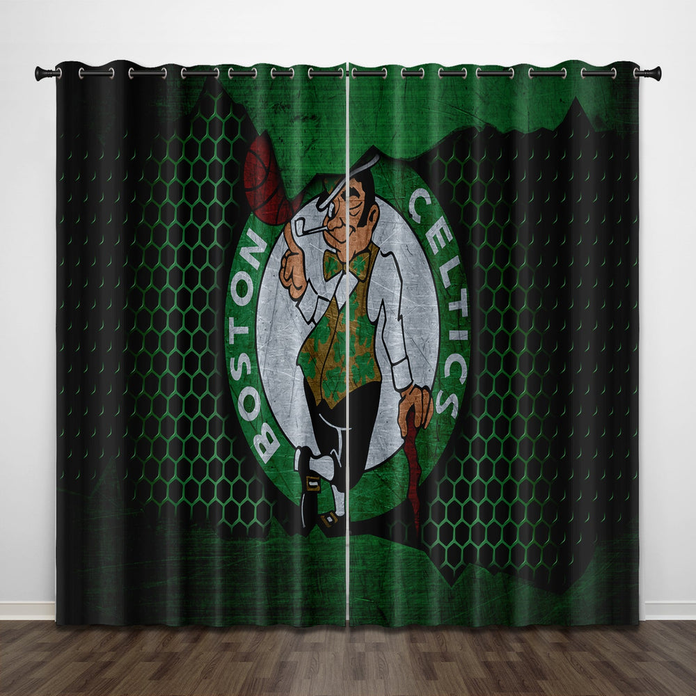 Boston Celtics Curtains Pattern Blackout Window Drapes (Online Order Only)