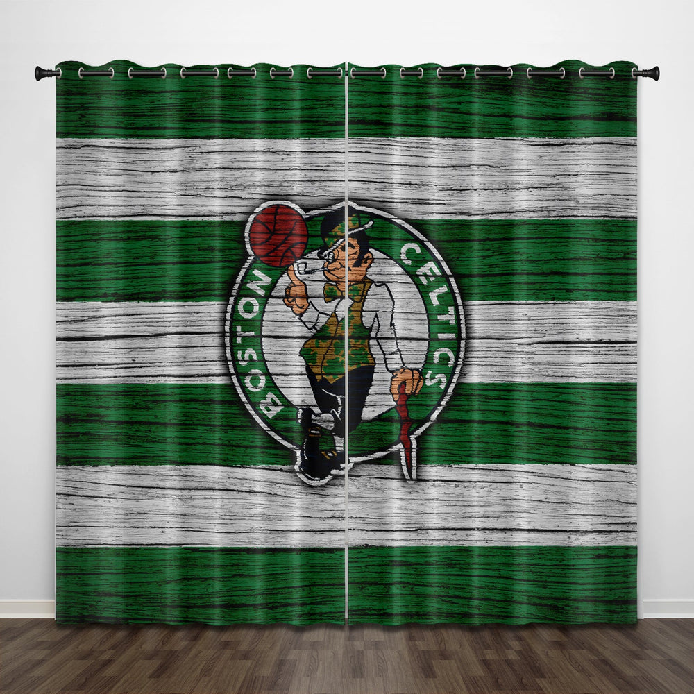Boston Celtics Curtains Pattern Blackout Window Drapes (Online Order Only)