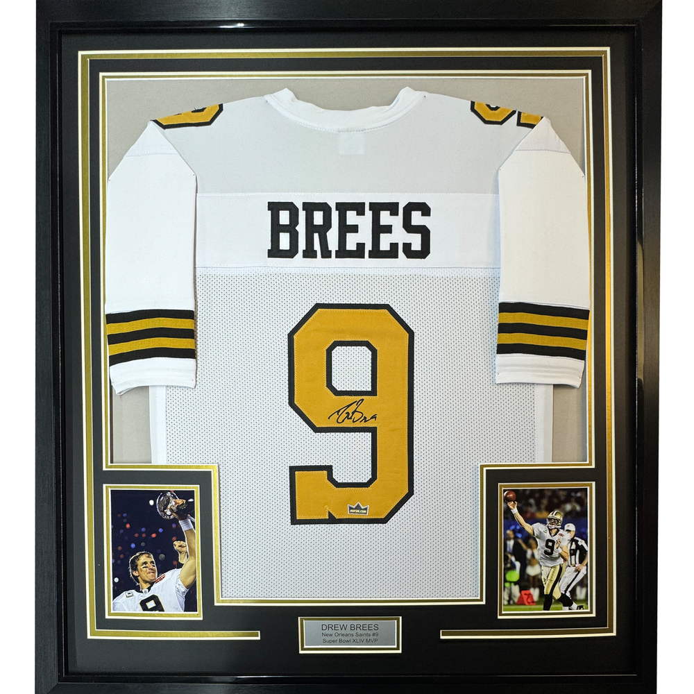 Framed Facsimile Autographed Drew Brees 35x39 New Orleans Color Rush Reprint Laser Auto Football Jersey Size Men's XL (ONLINE ORDER ONLY)