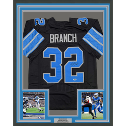 Framed Autographed/Signed Brian Branch 35x39 Detroit Black Football Jersey Beckett BAS COA