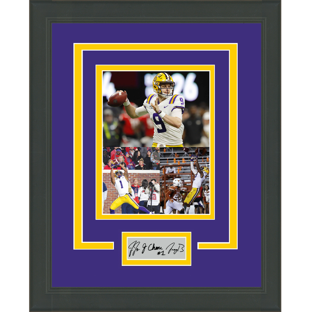 Framed Joe Burrow Ja'Marr Chase Justin Jefferson Facsimile Laser Engraved Signature Auto LSU Tigers 11x14 College Football Photo (ONLINE ORDER ONLY)