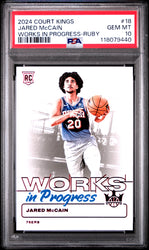Graded 2024 Panini Court Kings Jared McCain #18 Works In Progress Ruby /149 Rookie RC Basketball Card PSA 10 Gem Mint (ONLINE ORDER ONLY)