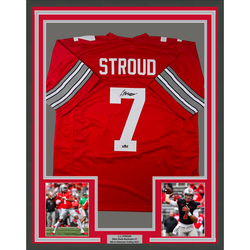 Framed Facsimile Autographed CJ C.J. Stroud 35x39 Ohio State Red Reprint Laser Auto College Football Jersey (ONLINE ORDER ONLY)