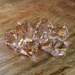 Baby Pink Topaz Multifaceted Glass Dice Set (ONLINE ORDER ONLY)