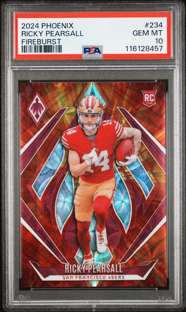 Graded 2024 Panini Phoenix Ricky Pearsall #234 Fire Burst /350 Rookie RC Football Card PSA 10 Gem Mint