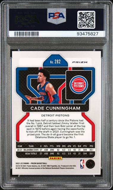 Graded 2021 Panini Prizm Cade Cunningham #282 Red White Blue Prizm Rookie RC Basketball Card PSA 10 Gem Mint