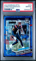 Graded 2024 Panini Donruss Optic Christian Gonzalez #274 Blue Glitter Rookie RC Football Card PSA 10 Gem Mint (ONLINE ORDER ONLY)