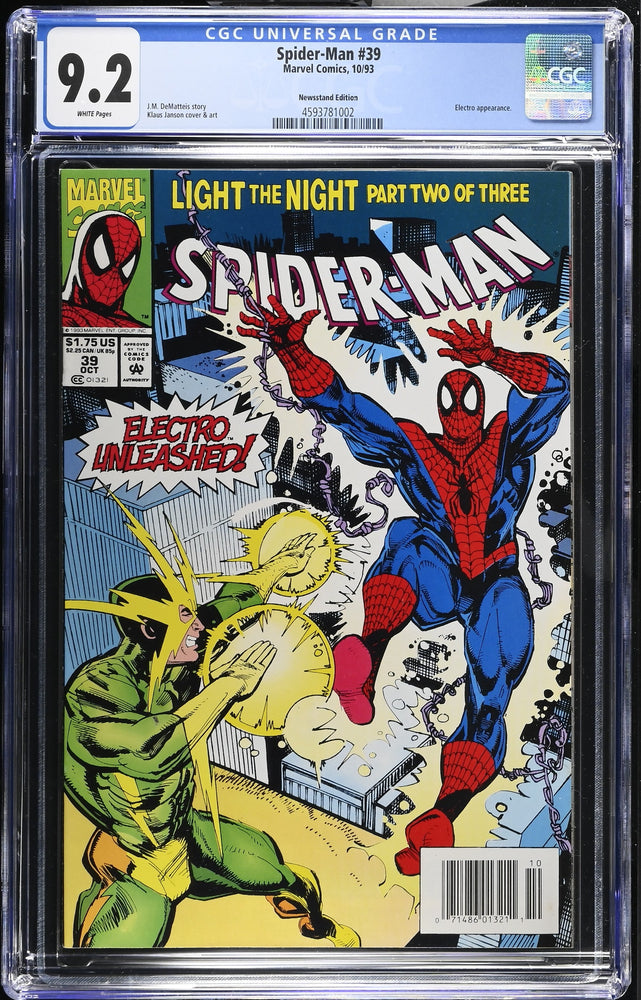 Spider-Man #39 (10/93) Graded CGC 9.2 Newsstand Edition (Online Order Only)