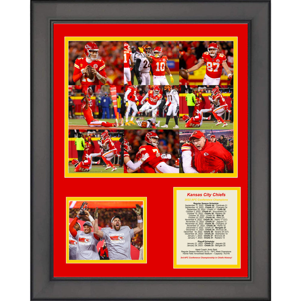 Framed Kansas City Chiefs 2022 AFC Conference Champions Football 11"x14" Three Photo Collage (ONLINE ORDER ONLY)