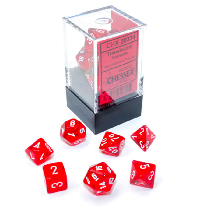 CHX20374 Red Translucent Mini Dice with White Numbers 10mm (3/8in) Set of 7 (ONLINE ORDER ONLY)