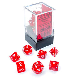 CHX20374 Red Translucent Mini Dice with White Numbers 10mm (3/8in) Set of 7 (ONLINE ORDER ONLY)