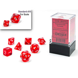 CHX20374 Red Translucent Mini Dice with White Numbers 10mm (3/8in) Set of 7 (ONLINE ORDER ONLY)
