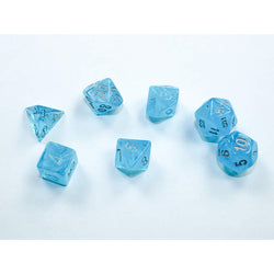 CHX20566 Sky Luminary Mini Dice with Silver Numbers 10mm (3/8in) Set of 7 (ONLINE ORDER ONLY)