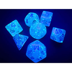 CHX20566 Sky Luminary Mini Dice with Silver Numbers 10mm (3/8in) Set of 7 (ONLINE ORDER ONLY)