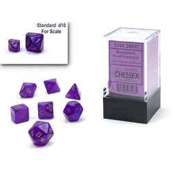 CHX20587 Royal Purple Borealis Luminary Mini Dice with Gold Colored Numbers 10mm (3/8in) Set of 7 (ONLINE ORDER ONLY)