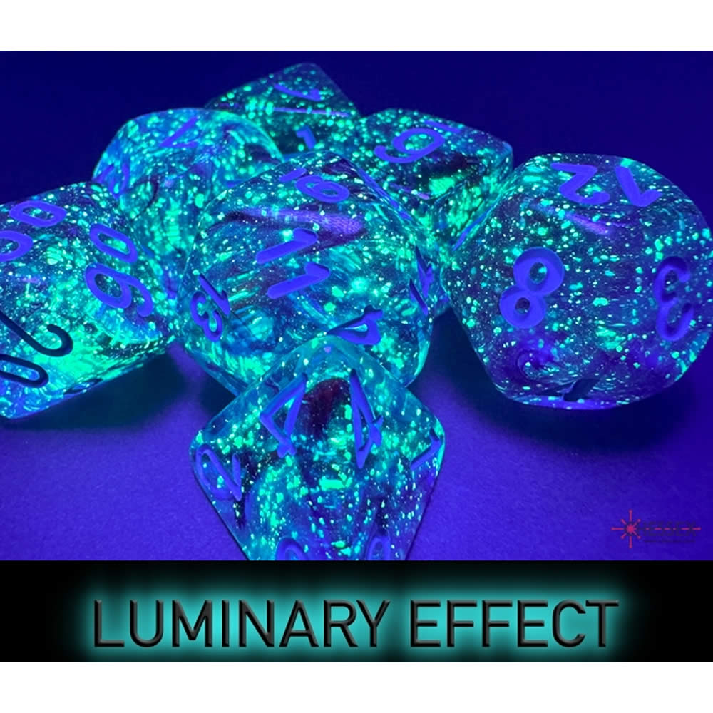 CHX22547 Nocturnal Nebula Mega-Hedral Dice with Blue Colored Numbers 20mm (25/32in) Set of 7 (ONLINE ORDER ONLY)