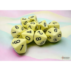 CHX25262 Yellow Pastel Dice with Black Numbers D10 Aprox 16mm (5/8in) Set of 10 (ONLINE ORDER ONLY)