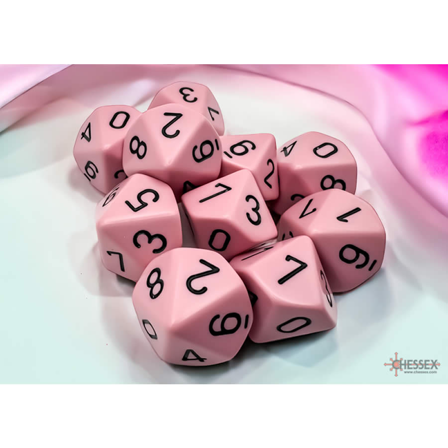 CHX25264 Pink Pastel Dice with Black Numbers D10 Aprox 16mm (5/8in) Set of 10 (ONLINE ORDER ONLY)